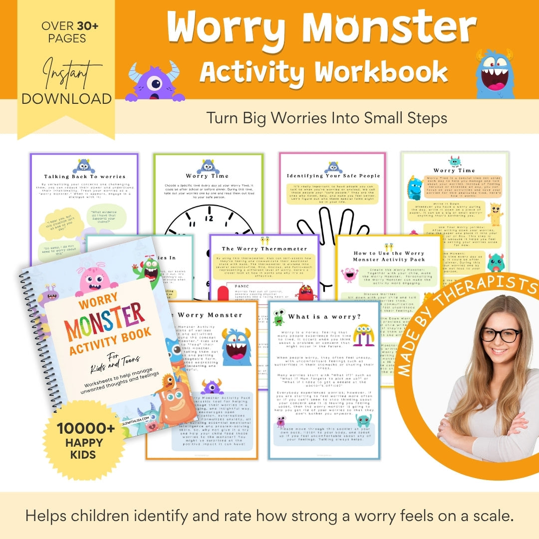 Worry Monster Activity Workbook for Kids – Turn Big Worries Into Small Steps | 30+ Printable Pages to Support Emotional Regulation