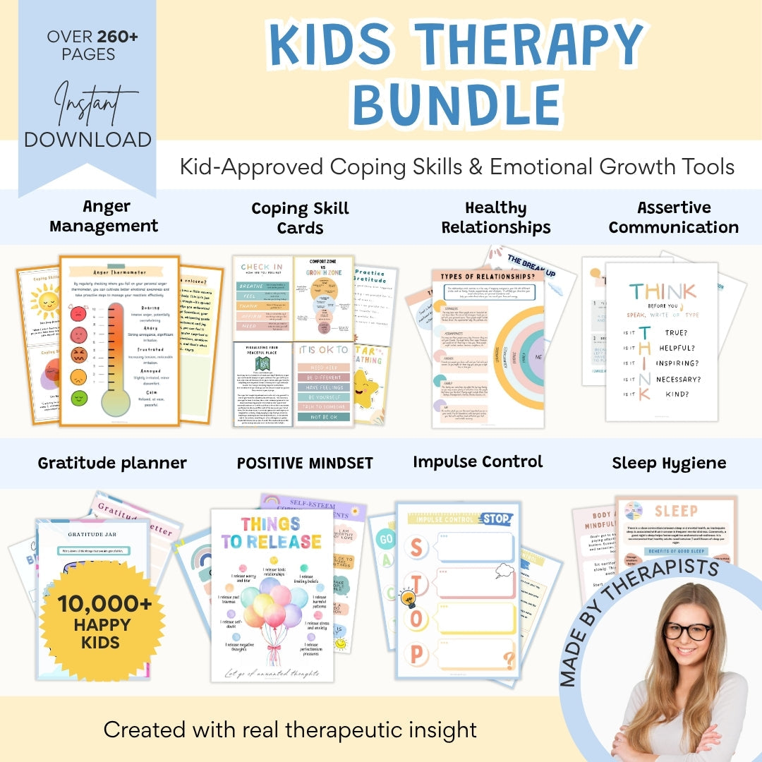 Kids Therapy Bundle β 260+ Pages of Coping Skills, Emotions & Mental Health Worksheets for Kids