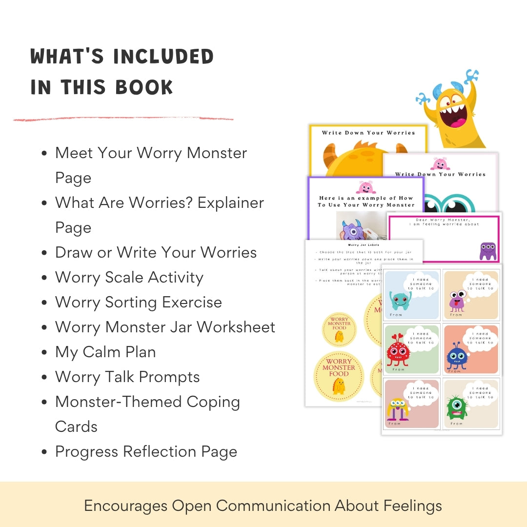 Worry Monster Activity Workbook for Kids – Turn Big Worries Into Small Steps | 30+ Printable Pages to Support Emotional Regulation